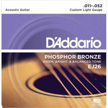 D'ADDARIO EJ26 PHOSPHOR BRONZE CUSTOM LIGHT (11-52)