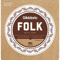 D'ADDARIO EJ33 FOLK NYLON 80/20 Bronze Ball End Clear Treble