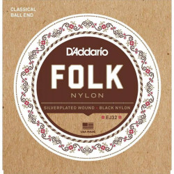 D'ADDARIO EJ32 FOLK NYLON Ball End Silver Wound / Black Treble
