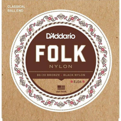 D'ADDARIO EJ34 FOLK NYLON 80/20 Bronze Ball End Black Treble