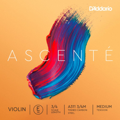 D'ADDARIO ASCENTÉ VIOLIN SINGLE E STRING 3/4 Scale Medium Tension